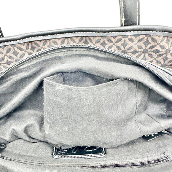 Relic Brown Geometric Pattern Handbag Black Faux Leather Trim Double Handles - Picture 9 of 12